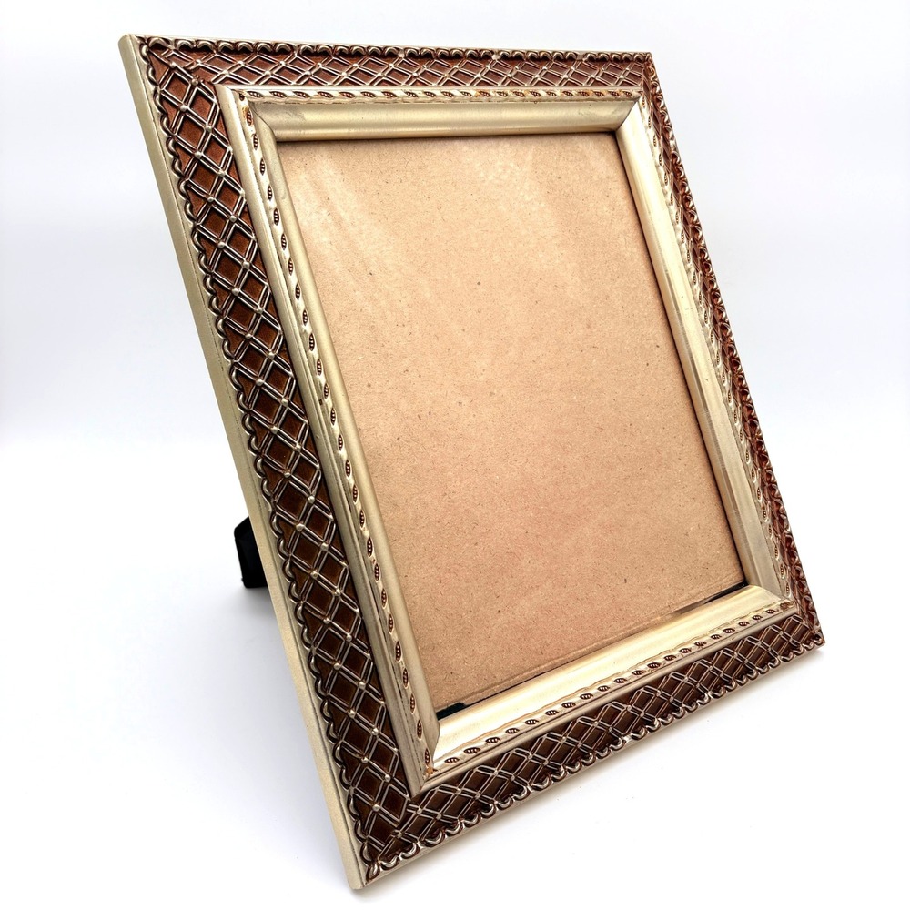 Vintage Heavy 8x10 Gold Picture Frame Woven Lattice Traditional Decor